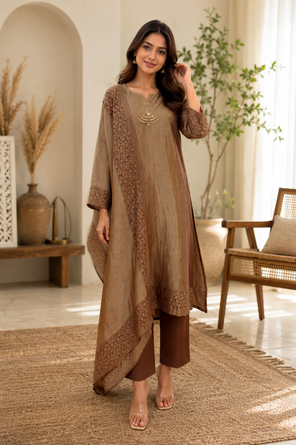 Pure Kanjivaram tissue silk dress set