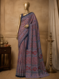 Modal Ajrakh saree without ladti patta red design 1