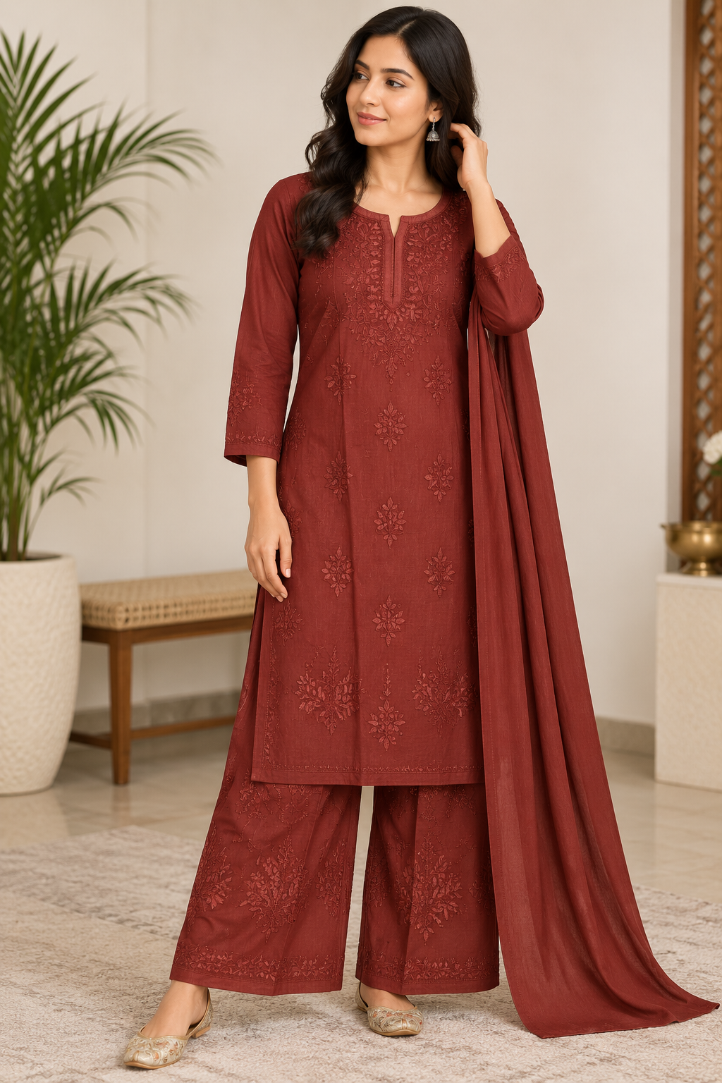 lucknowi chikanakri handworked rayon plazzo duptta set