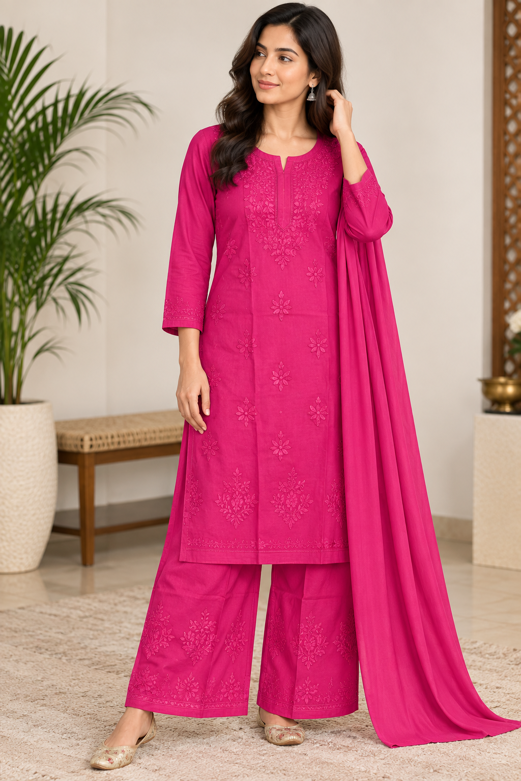 lucknowi chikanakri handworked rayon plazzo duptta set