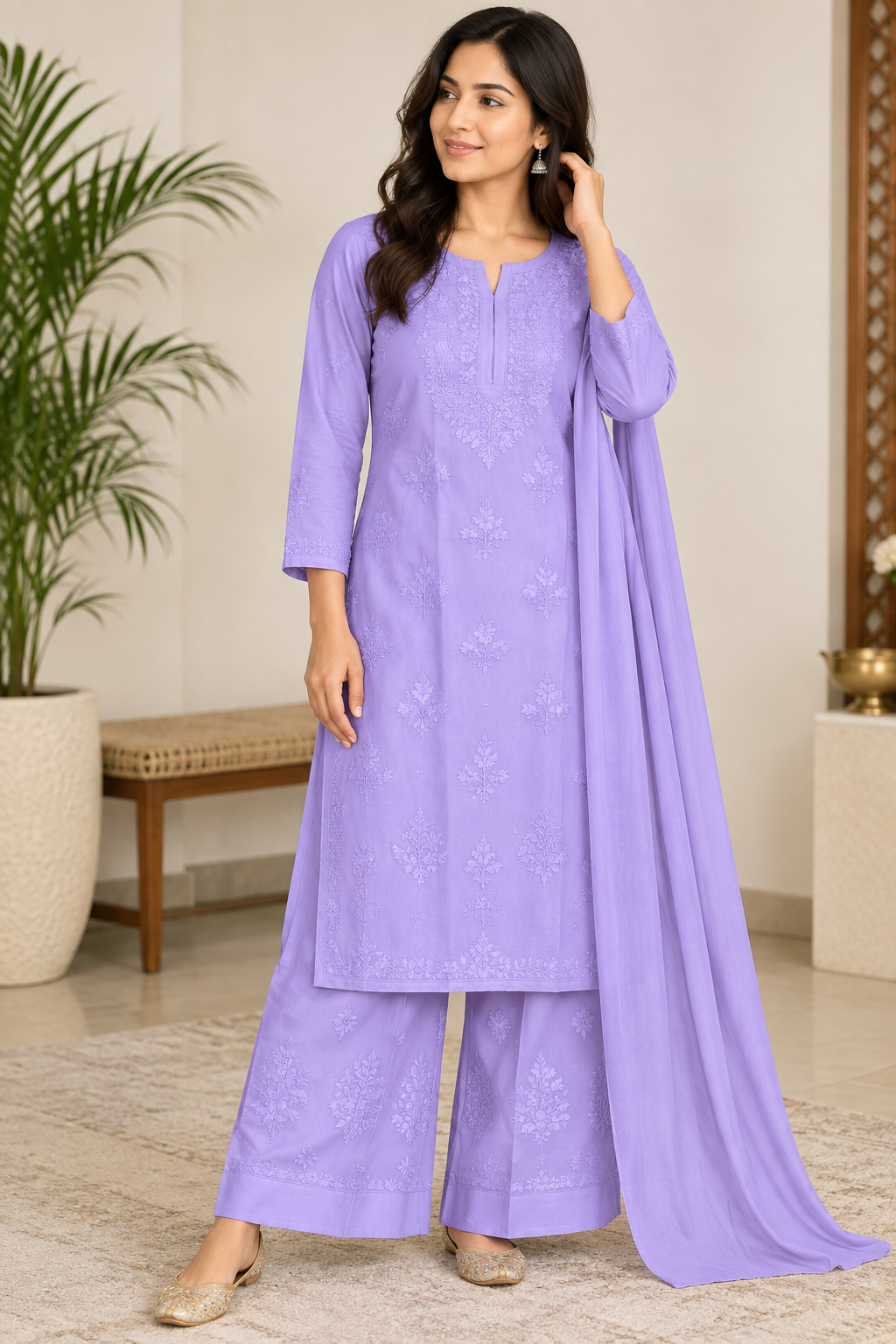 lucknowi chikanakri handworked rayon plazzo duptta set