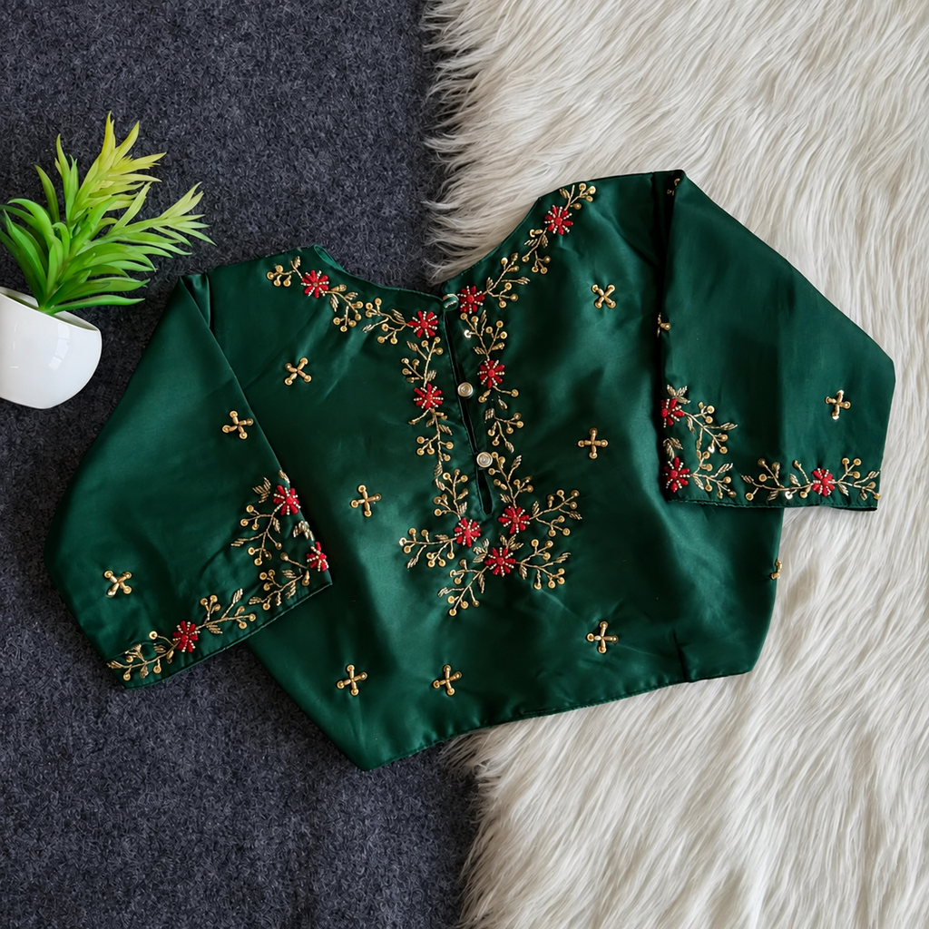 Handwork silk boat neck blouse(coming soon in 15 days)