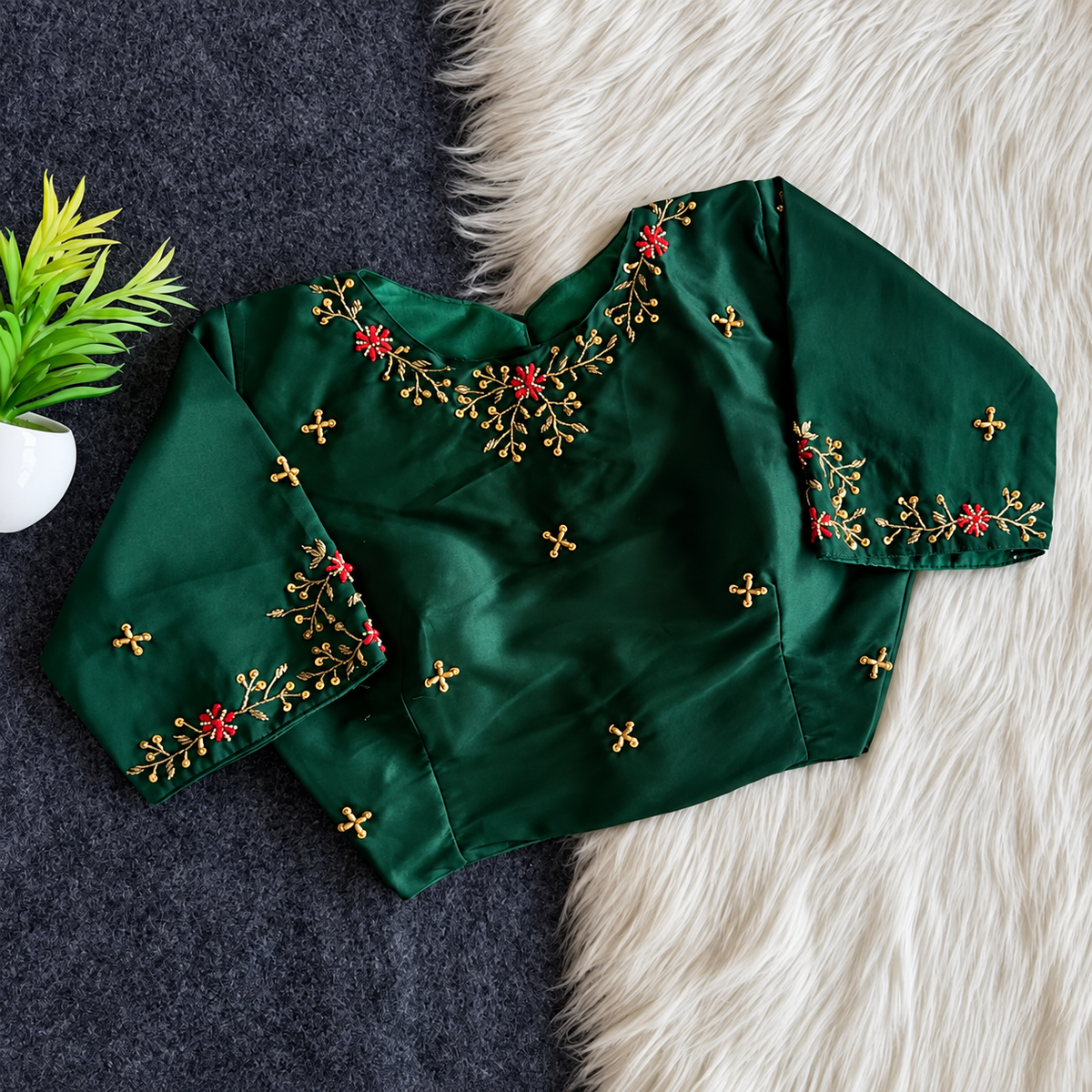Handwork silk boat neck blouse(coming soon in 15 days)