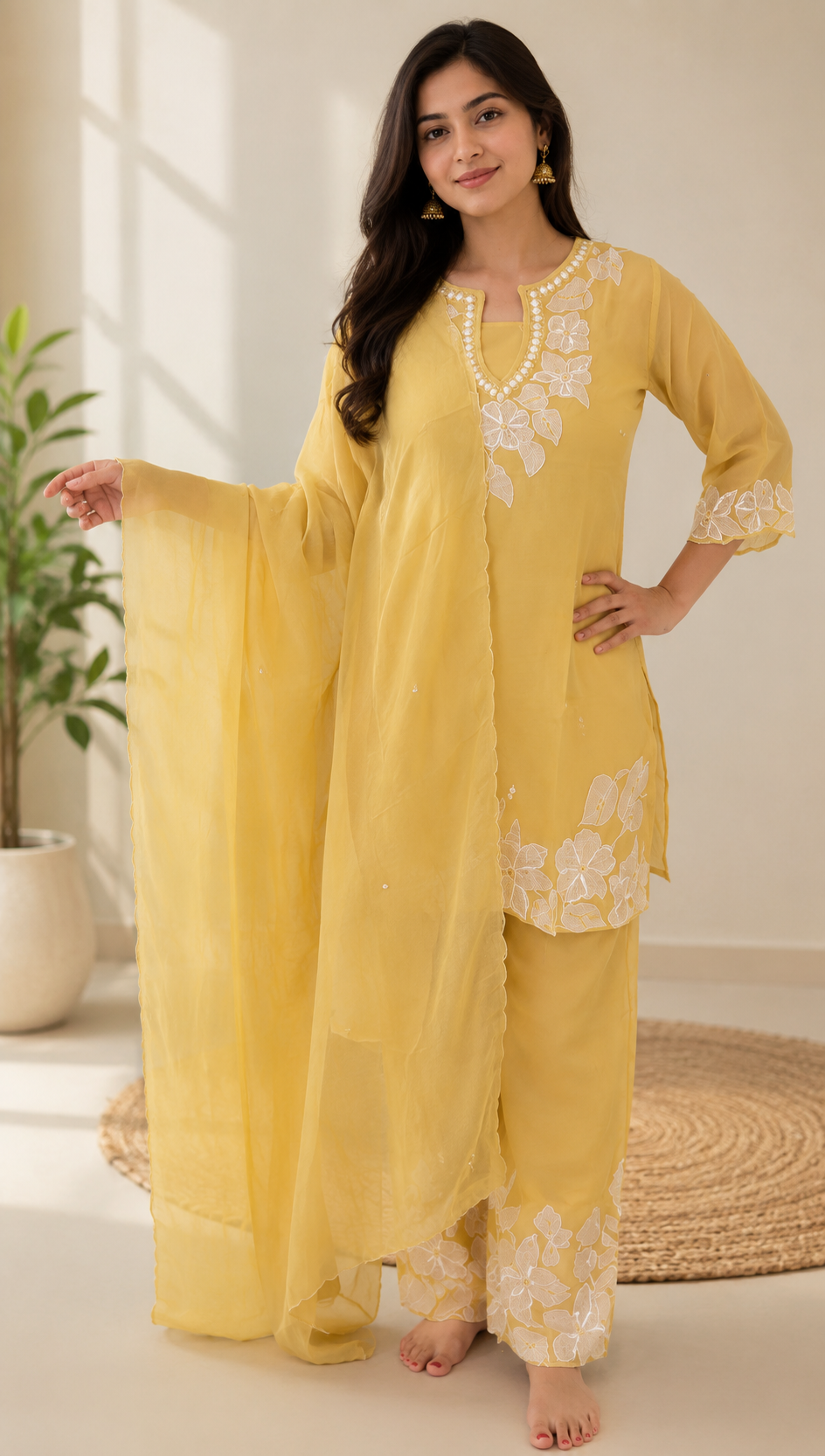 Lemon Yellow Handwork Plazzo Set