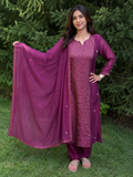 Pure Mul Chanderi Wine A-line dress