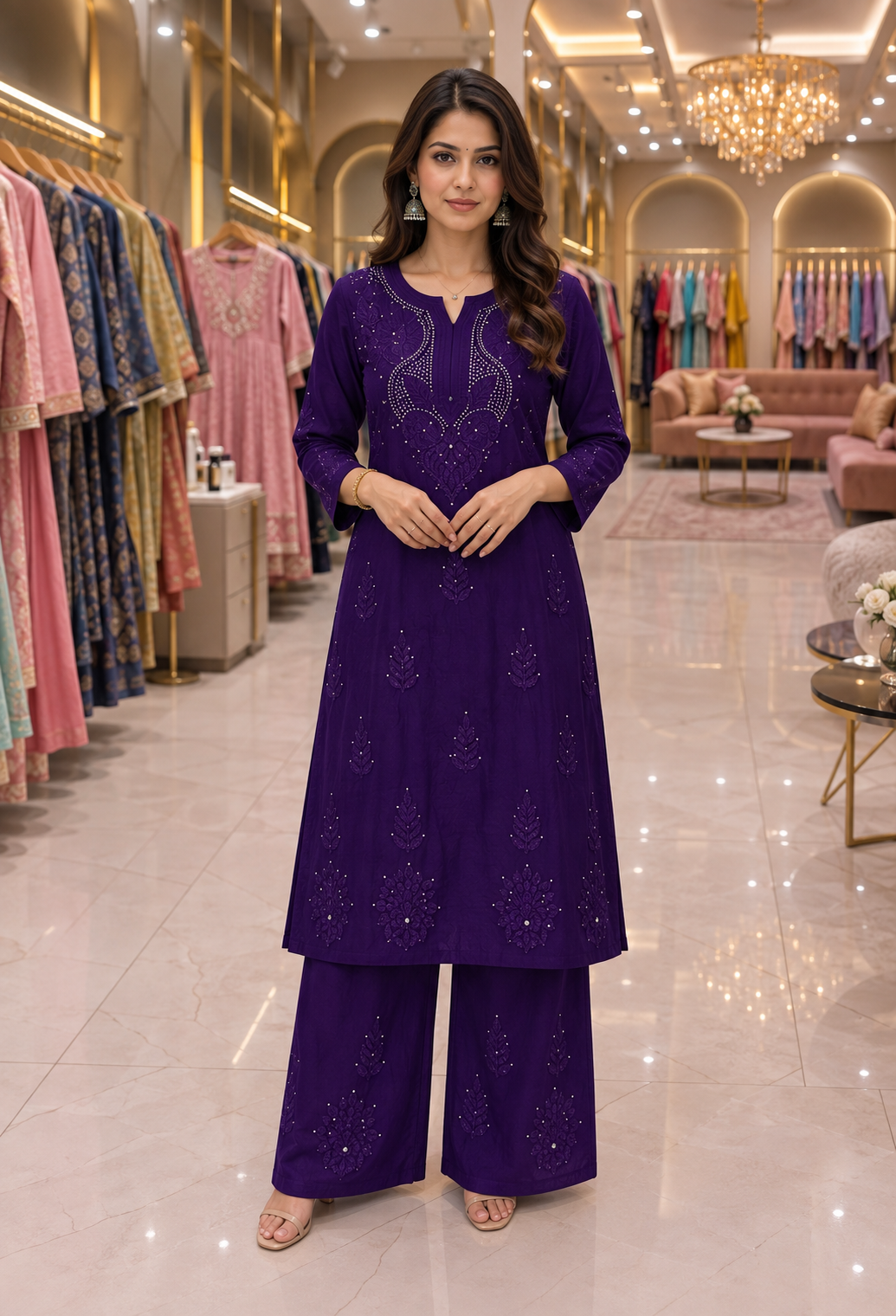 Lucknowi chikankari heavy Mukaishwork Rayon set
