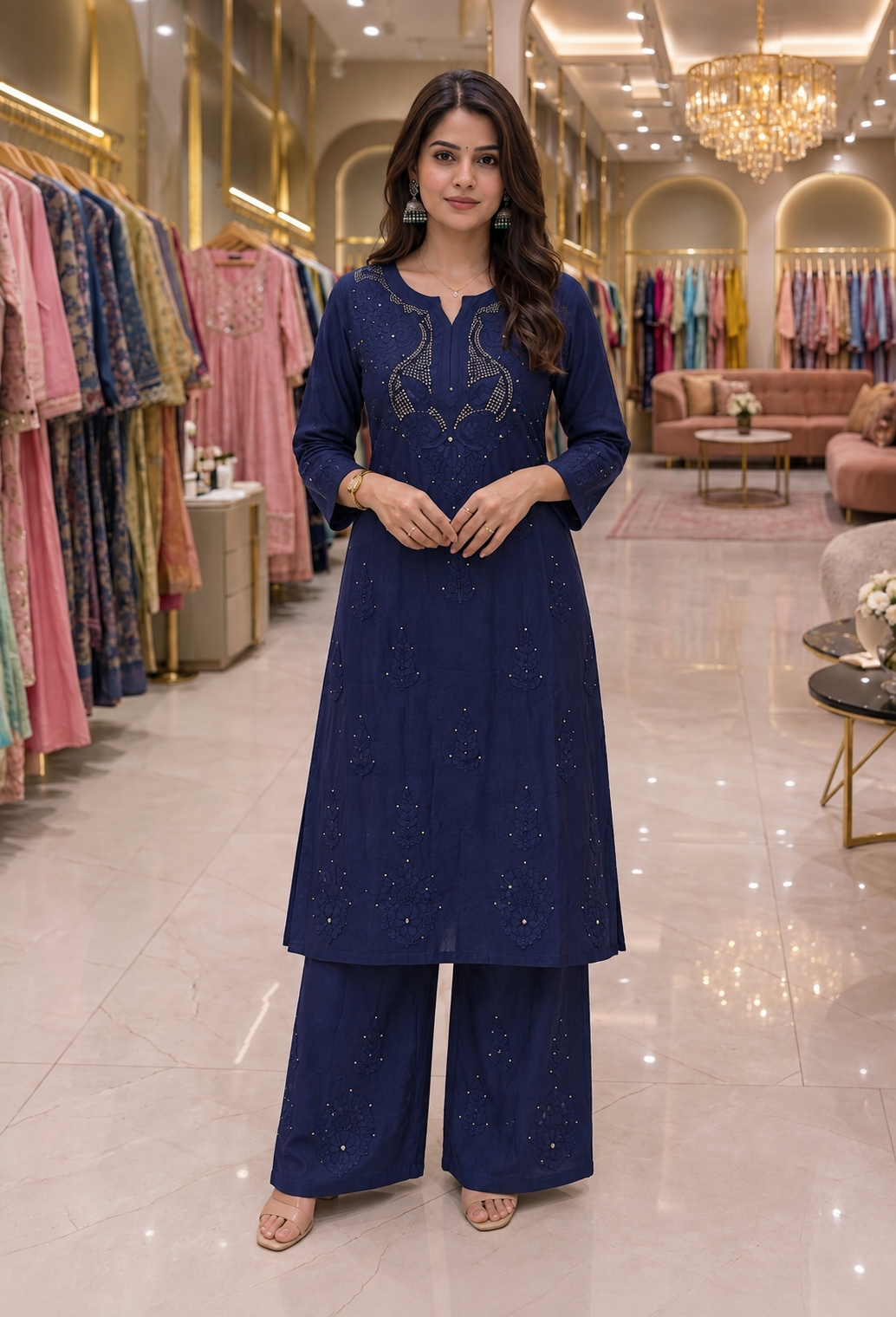 Lucknowi chikankari heavy Mukaishwork Rayon set