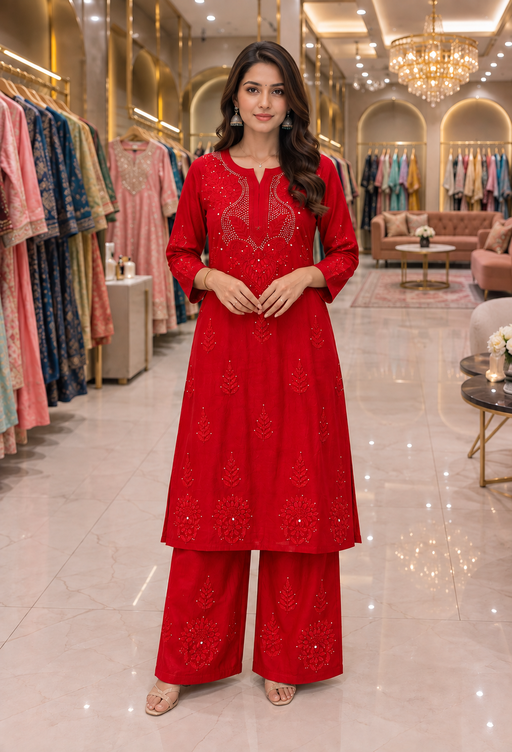 Lucknowi chikankari heavy Mukaishwork Rayon set