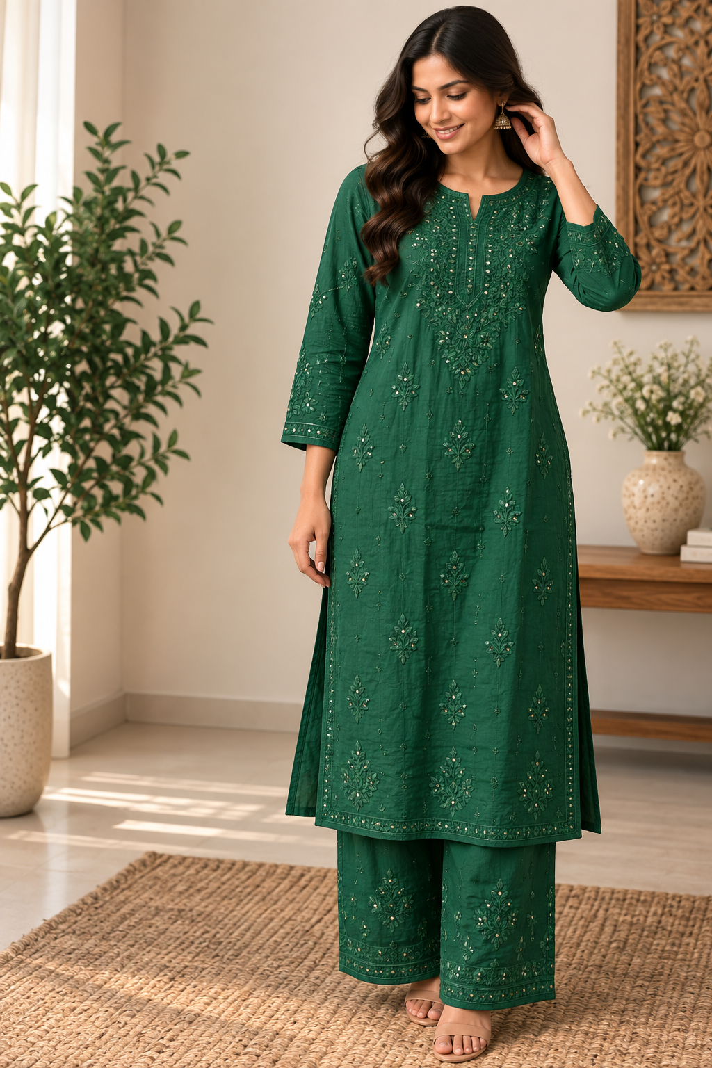 Mukaish lucknowi chikankari handwork rayon set