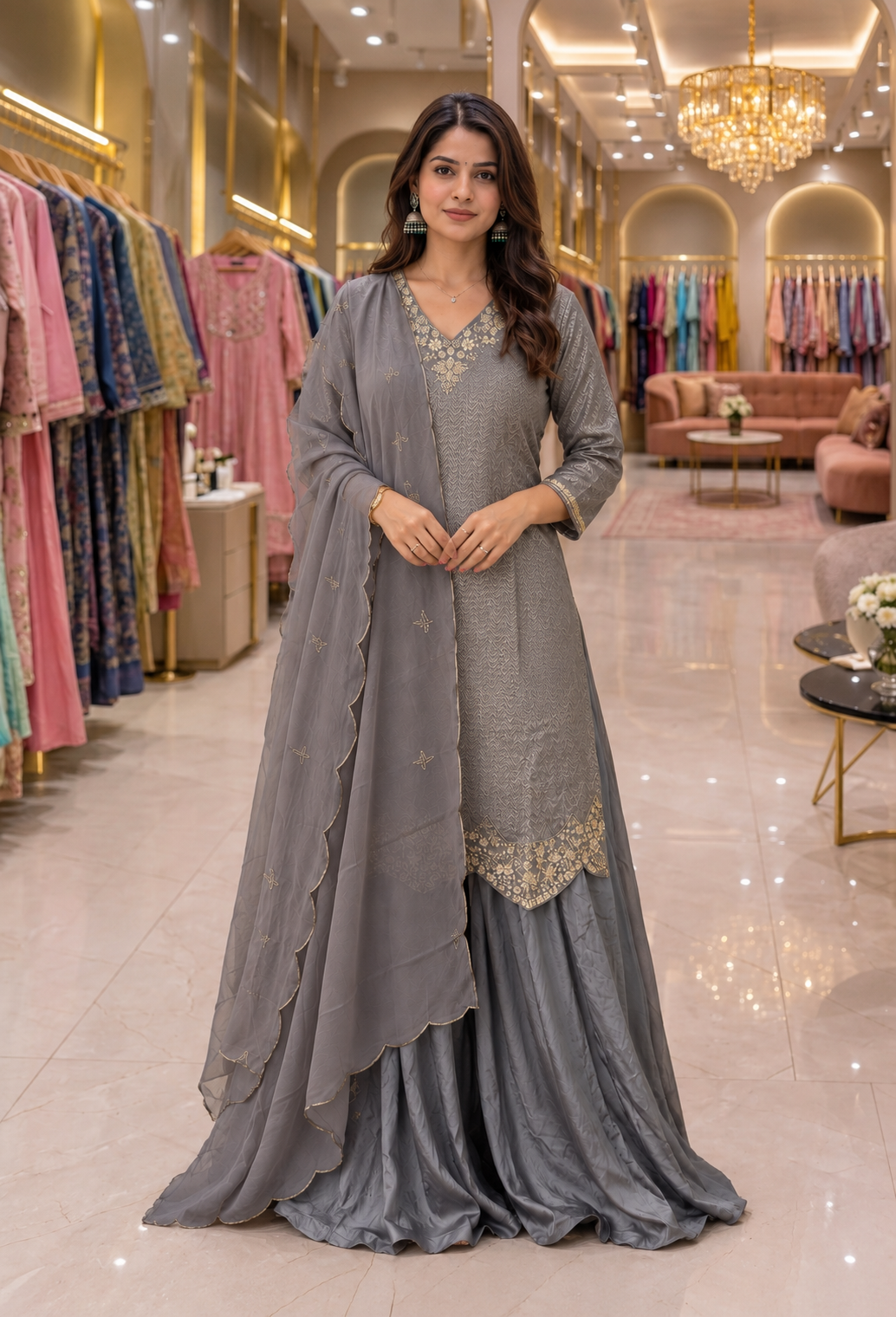 Grey Jacquard Plazzo Set