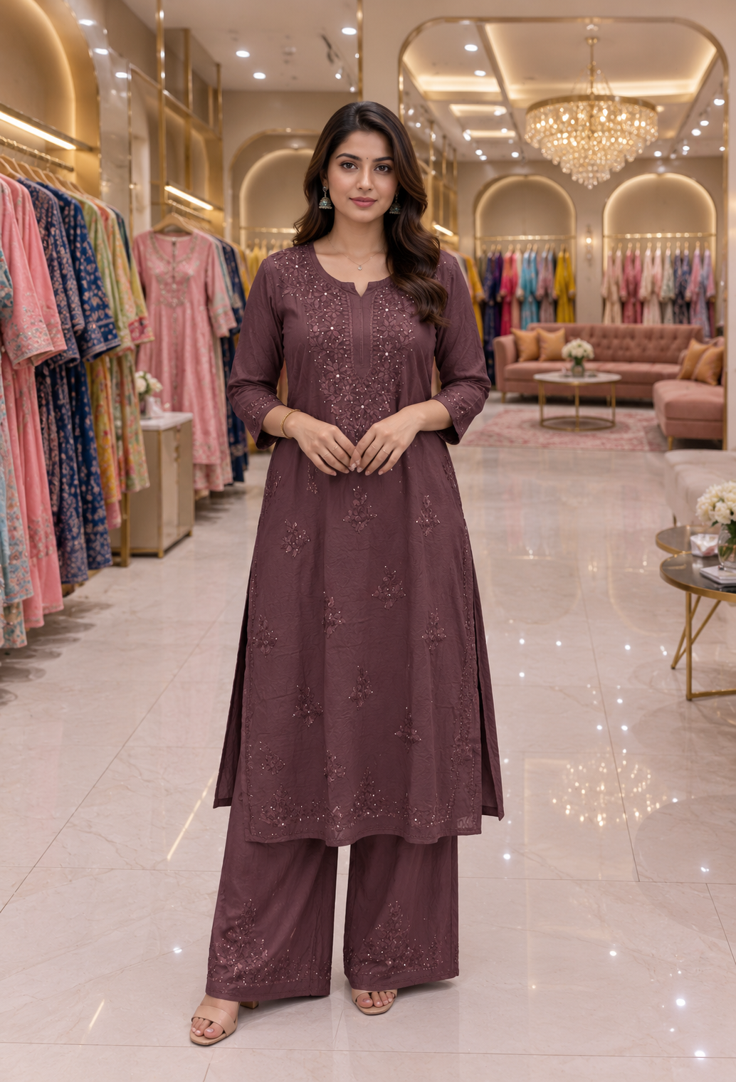 Lucknowi chikankari heavy Mukaishwork Rayon set in 2 stunning designs