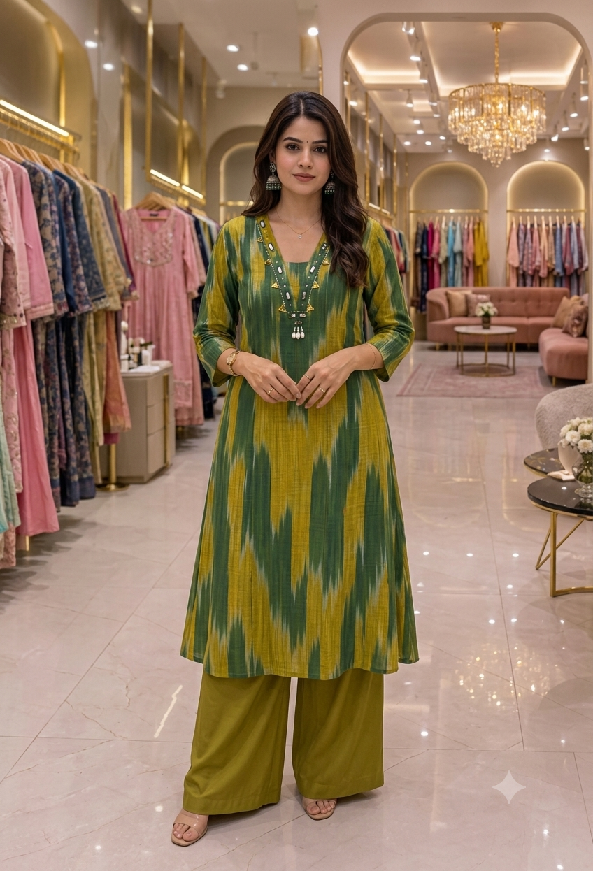 Pure cotton Ikkat 2 piece with Plazoo