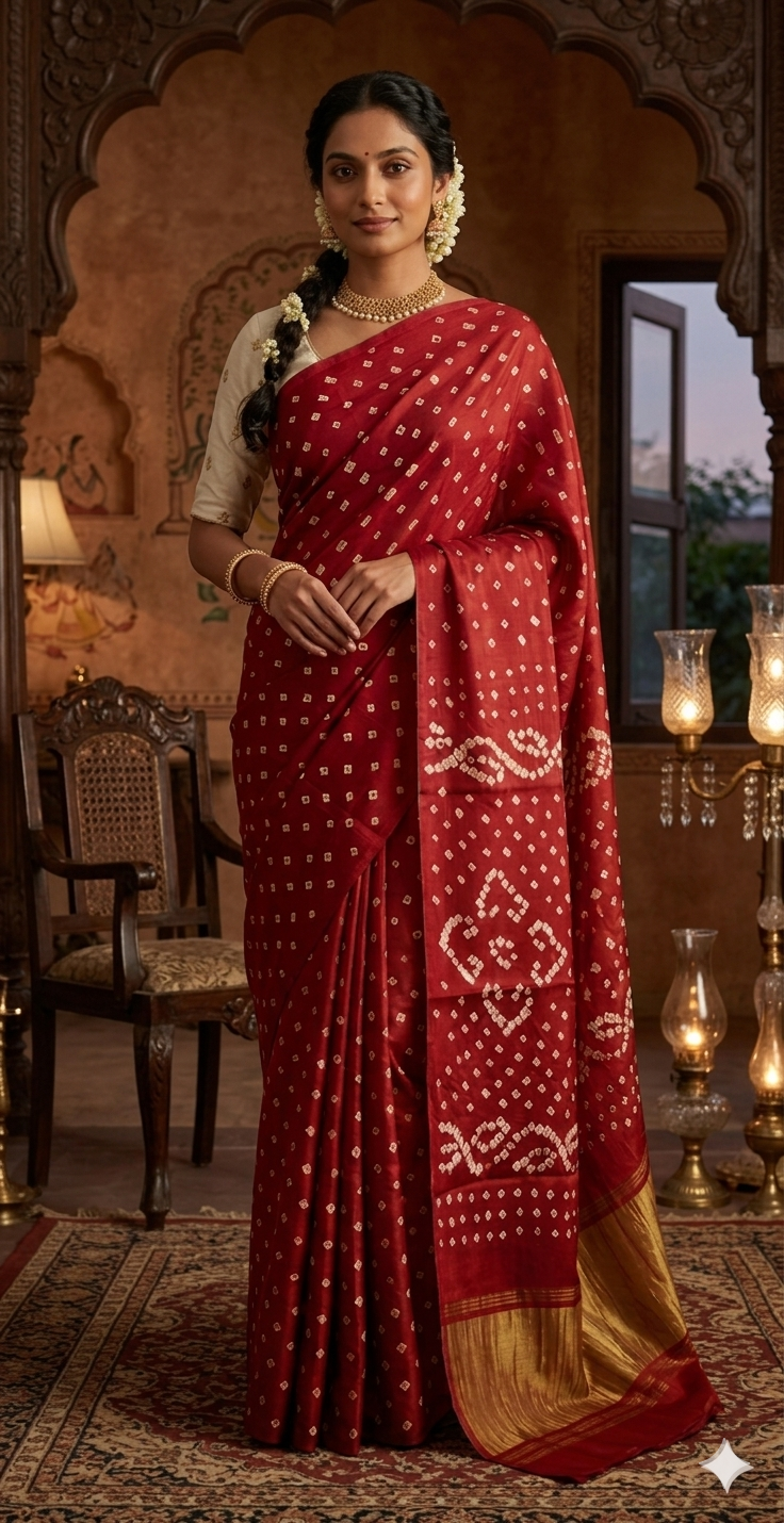 Pure Modal Rai Bandhej Red