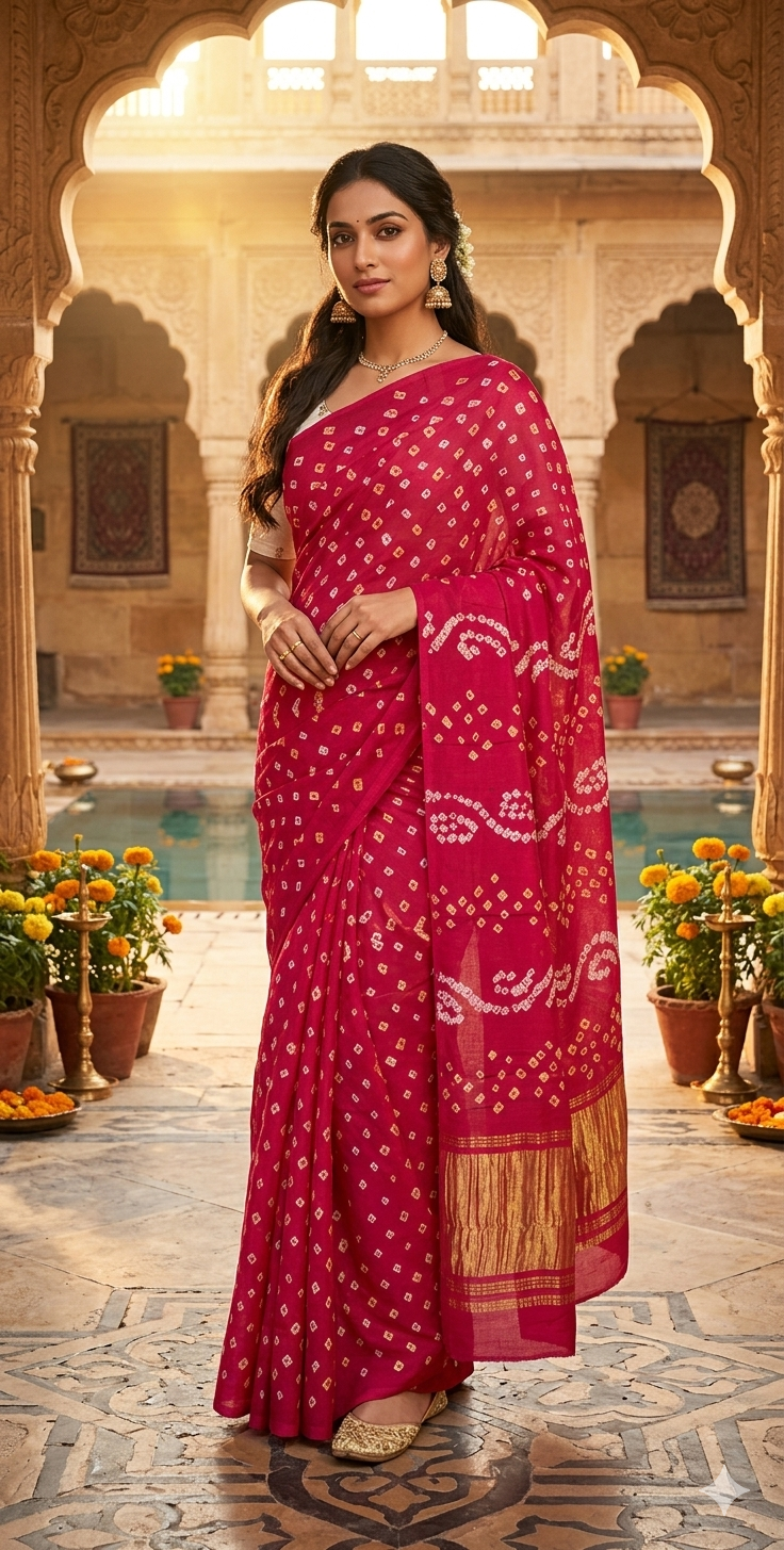 Pure Modal Silk Rai Bandhej Rani PInk