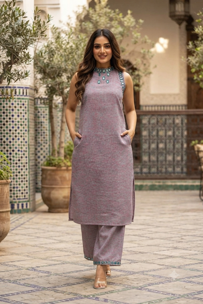 Pure Linen Cotton with halter real mirror neck Coordset