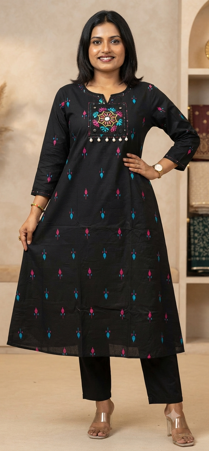 Handweaved jamdani coordset black