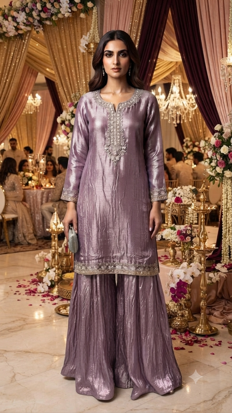 Premium Crushed tissue Lilac handwork plazoo set