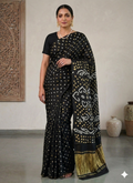 Pure Modal silk Rai Bandhej Black