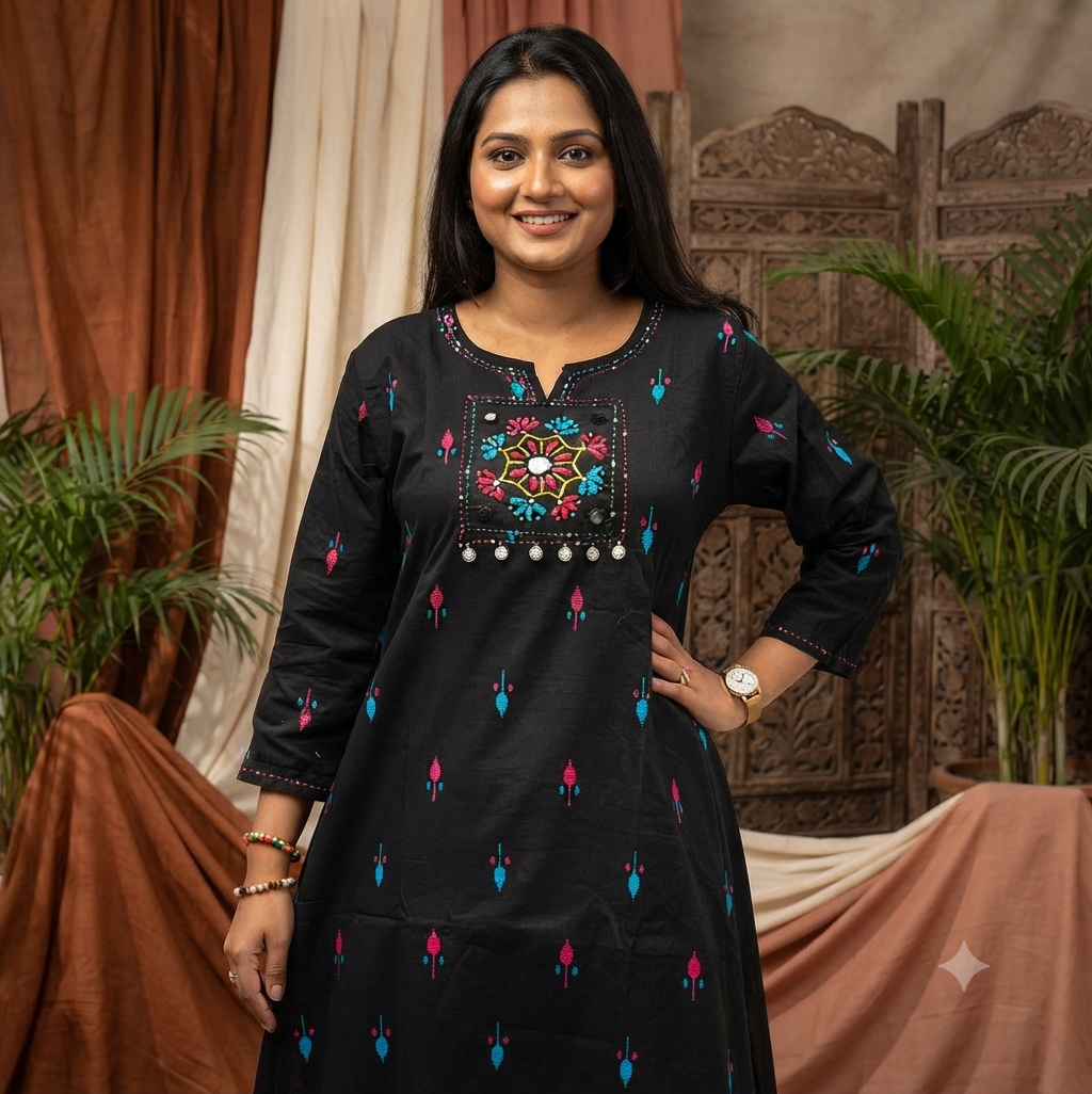Handweaved jamdani coordset black