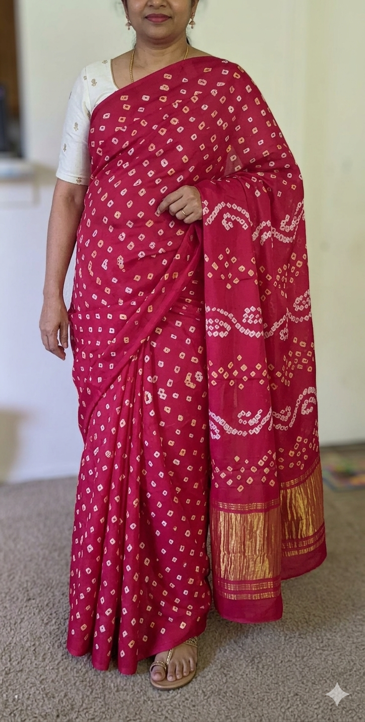 Pure Modal Silk Rai Bandhej Rani PInk