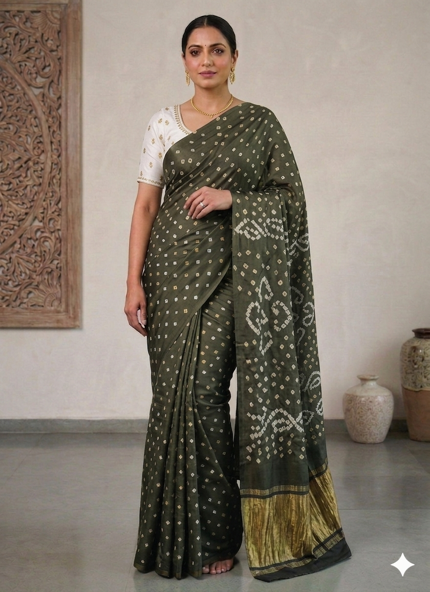 Pure Modal Silk Rai Bandhej in Grey
