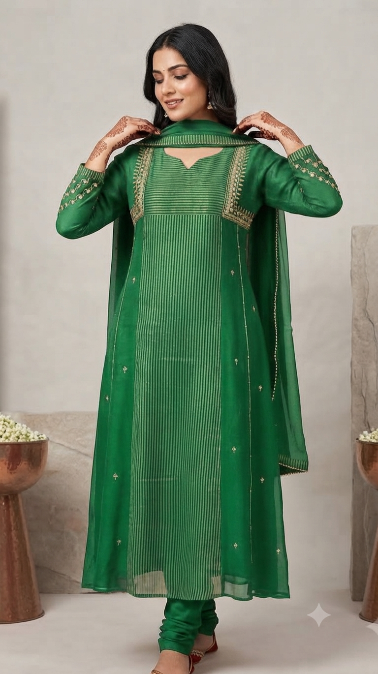 Luxury Mul Chanderi in maroon and green