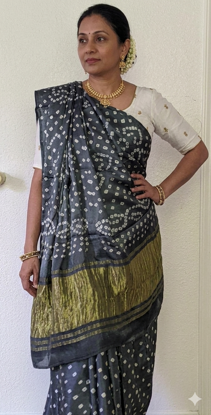 Pure Modal Silk Rai Bandhej Muted Lilac