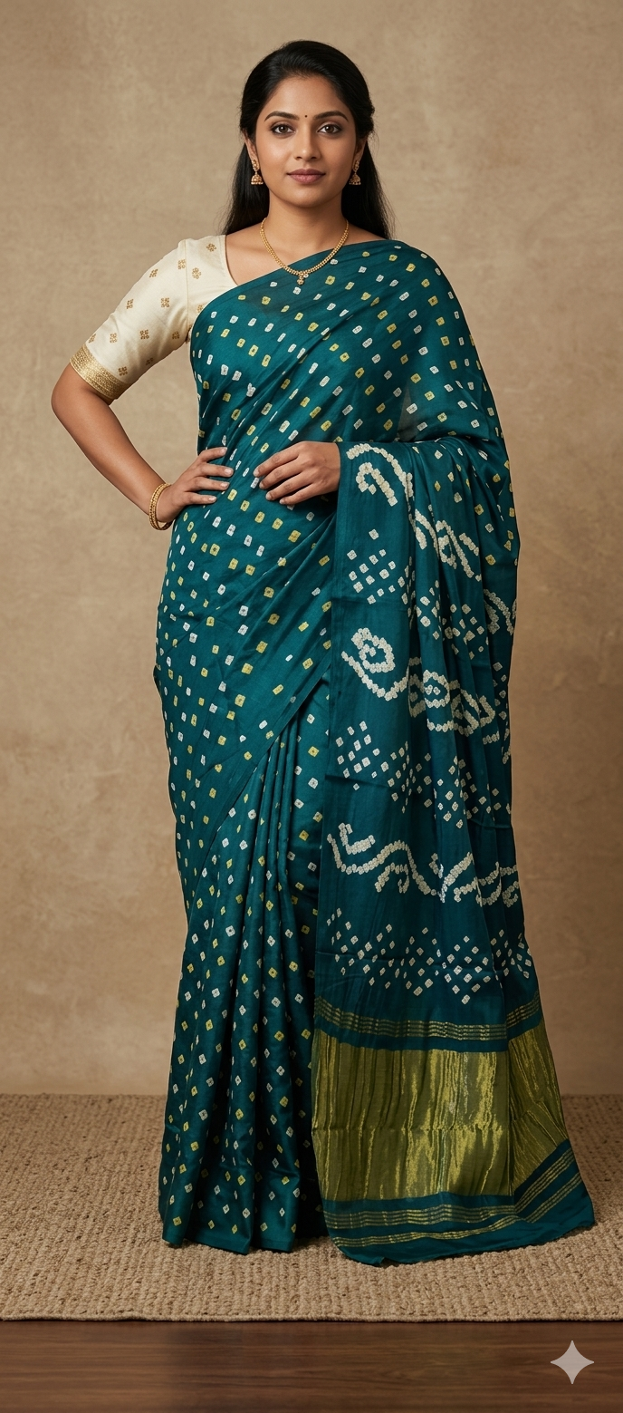 Pure Modal Silk Rai Bandhej Teal Blue