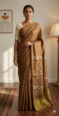 Pure Modal Rai Bandhej in golden brown