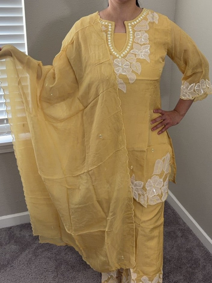Lemon Yellow Handwork Plazzo Set
