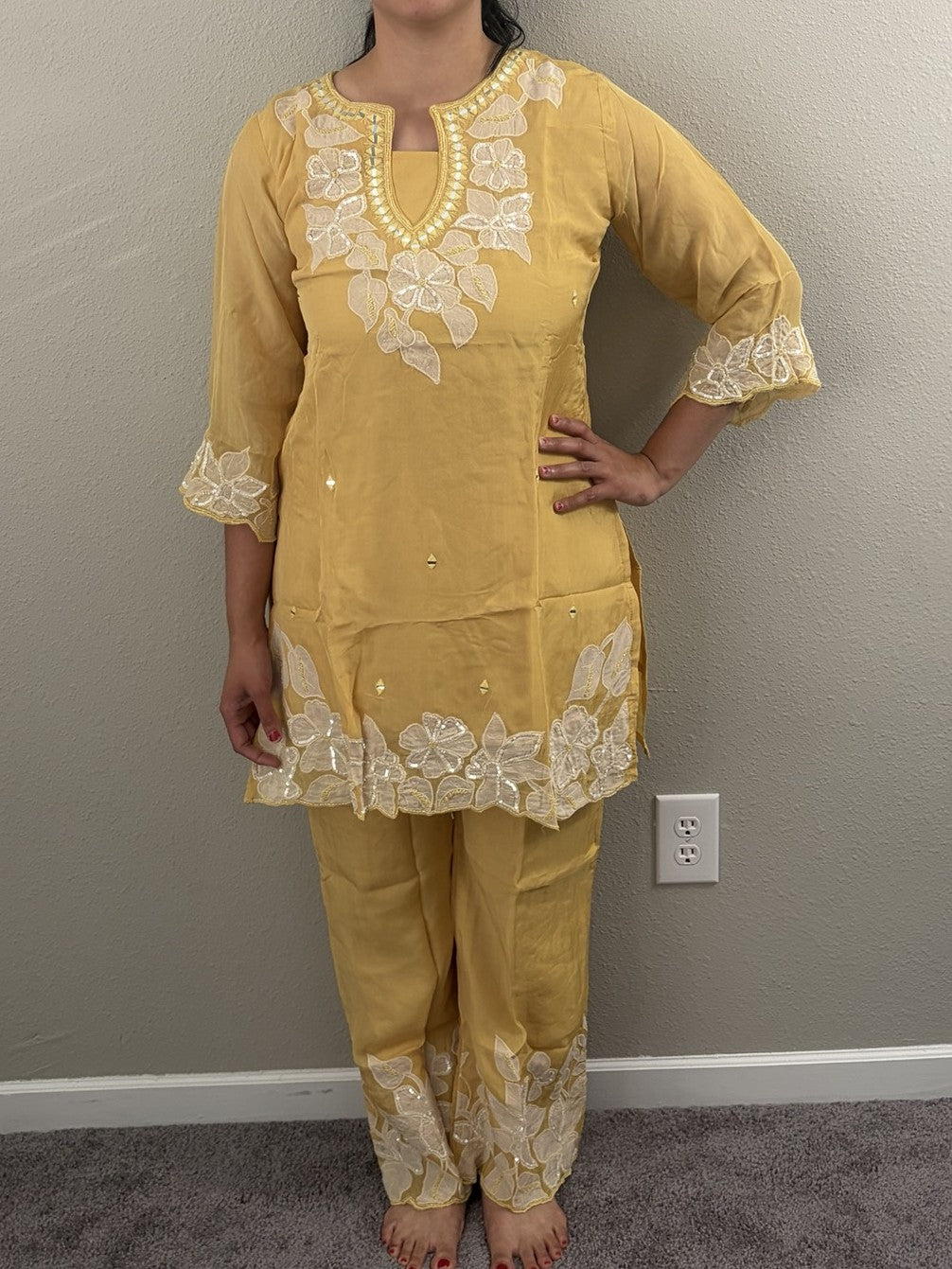 Lemon Yellow Handwork Plazzo Set