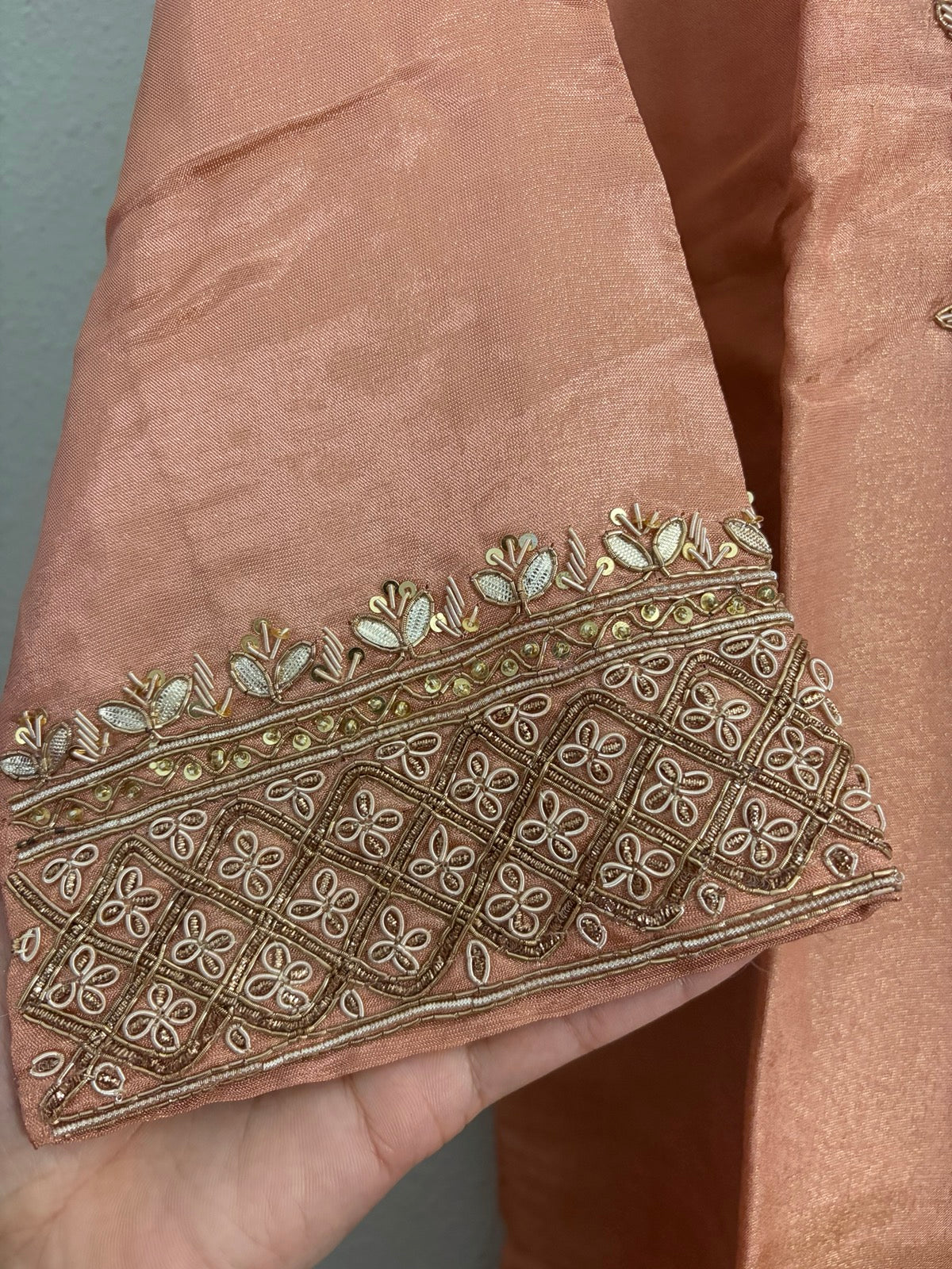 Peach Tissue Silk Handwork Plazzo Set