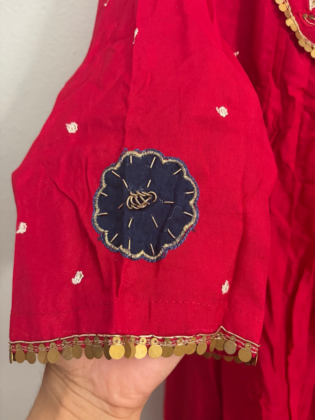 Mul Chanderi Handwork Dress Set in Red