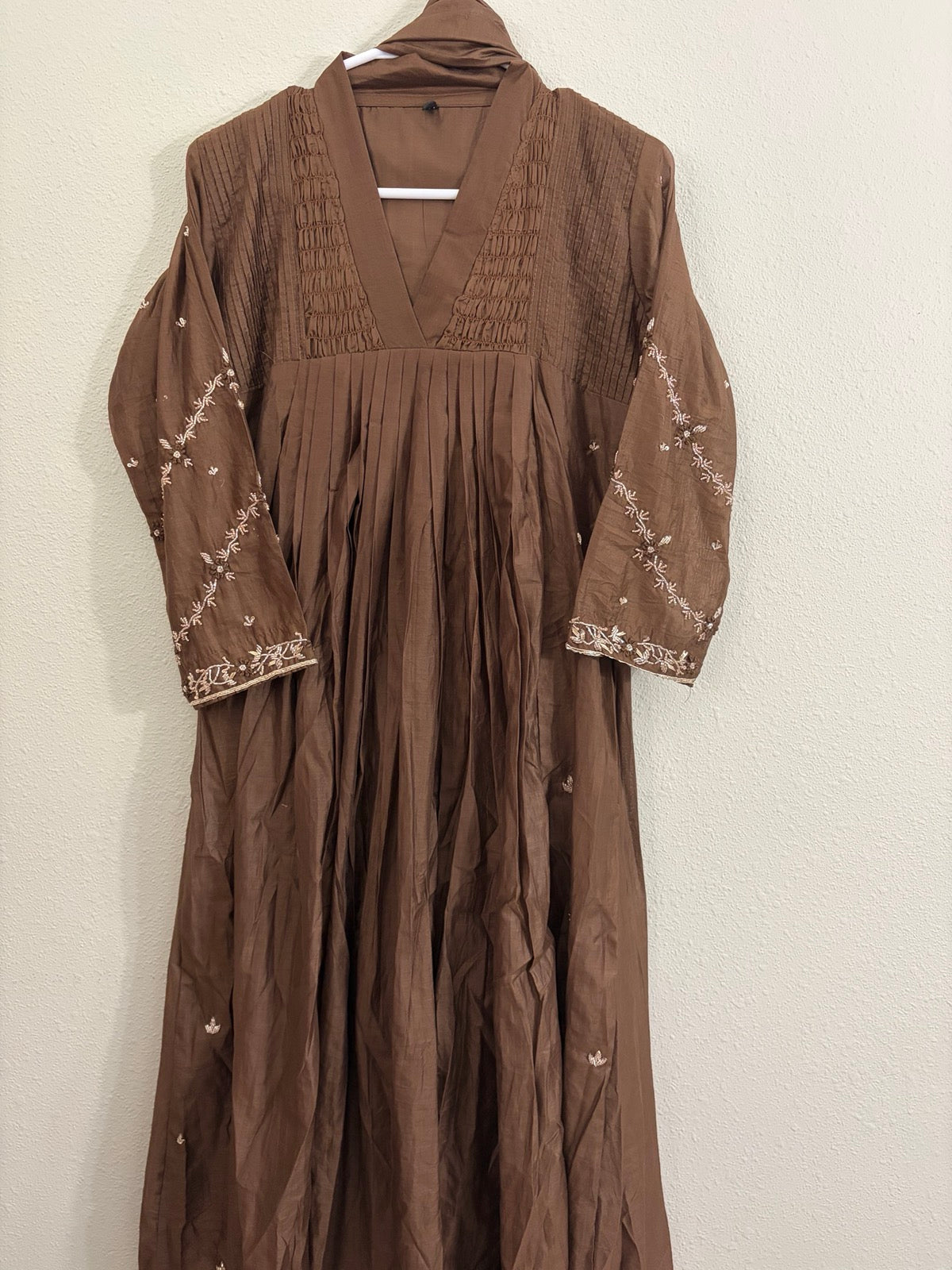 Mulchanderi A-line coffee brown dress set