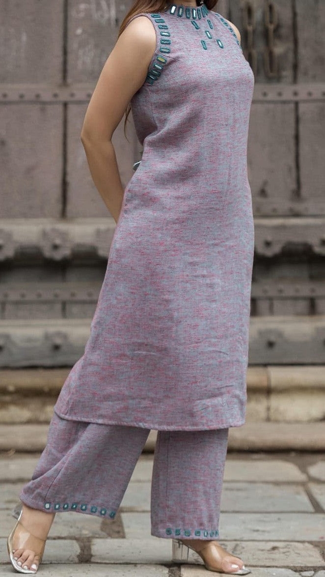 Pure Linen Cotton with halter real mirror neck Coordset
