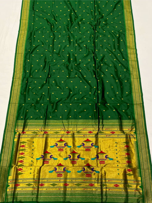 Double Pallu Soft silk Paithani saree in green