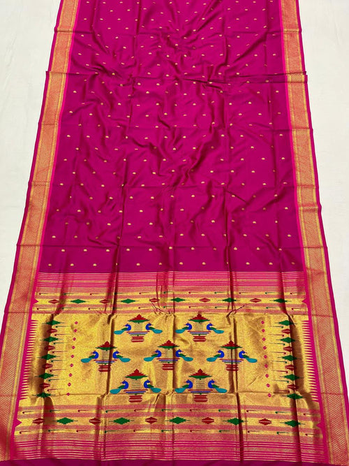 Double pallu soft silk paithani saree in Rani Pink