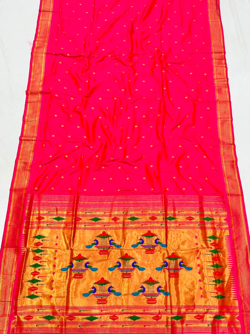 Double Pallu Soft silk Paithani  saree in Redish pink