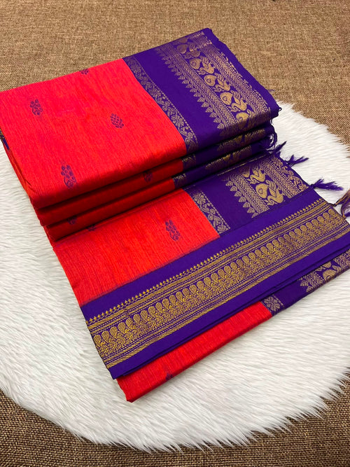 Cotton Gadwal Kalyani saree in pink purple
