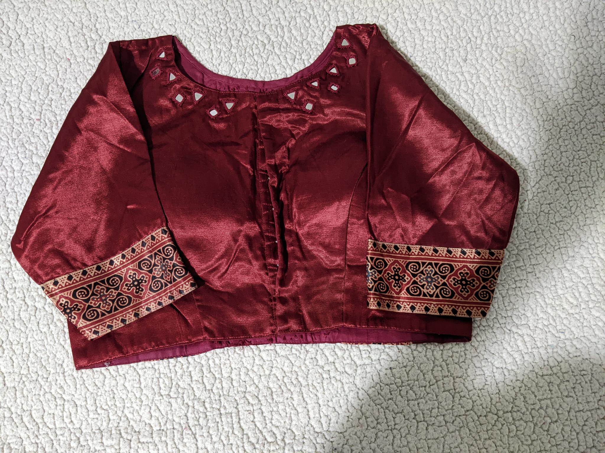 Kutch Ajrakh modal silk blouse front view - Maatruu