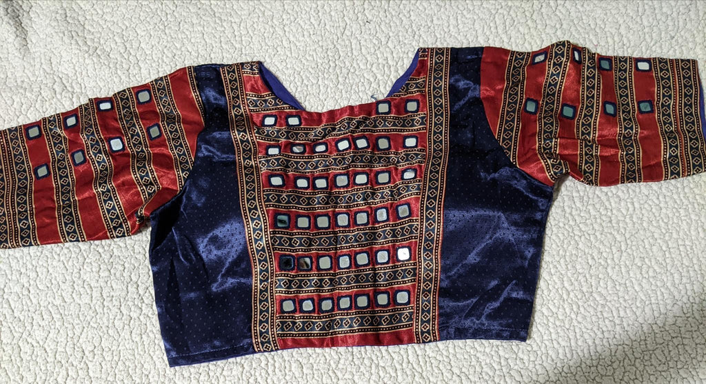 Modal silk Ajrakh blouse alternate design mirror detail - Maatruu