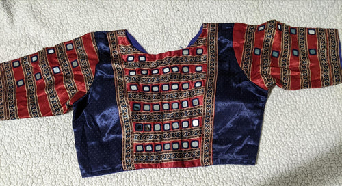 Modal silk Ajrakh blouse alternate design mirror detail - Maatruu