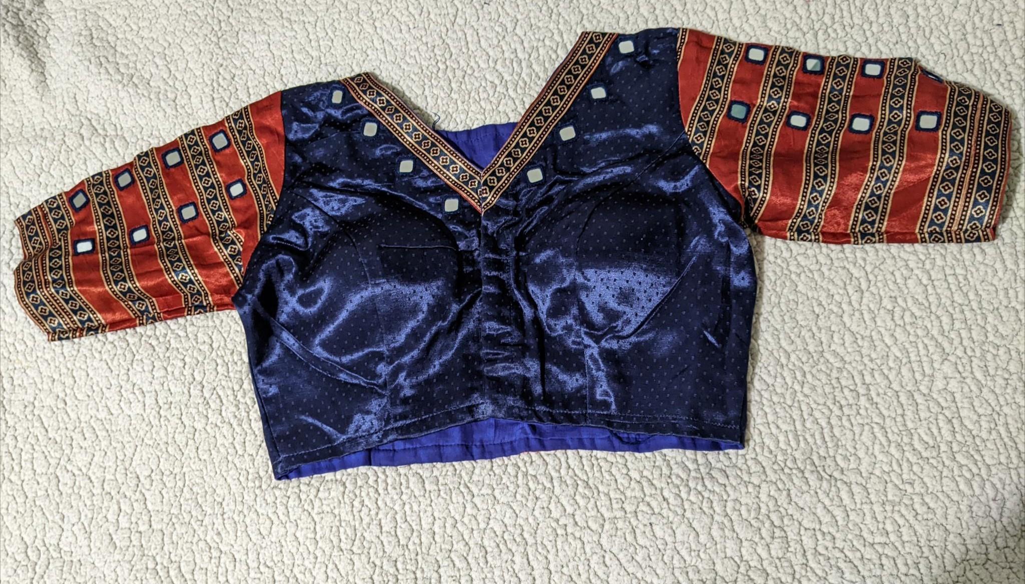 Kutch craft Ajrakh blouse with real mirror work - Maatruu