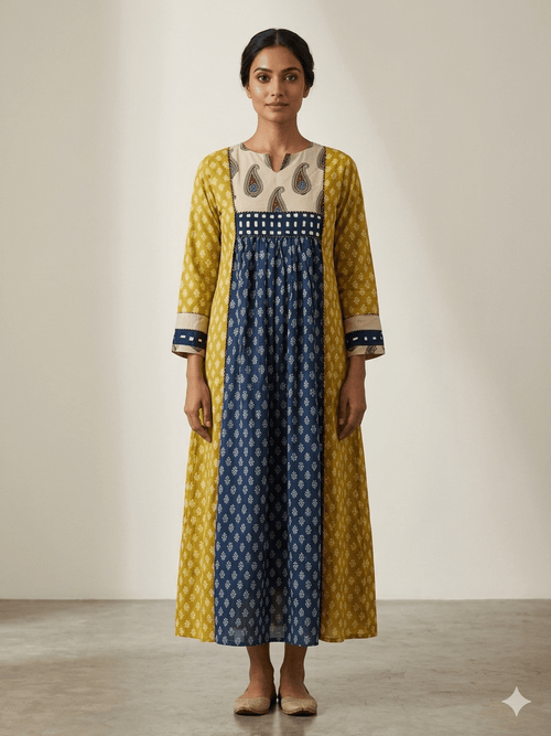 Daily wear cotton Ajrakh kurti front view - Maatruu