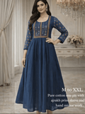 Anarkali style mirror work cotton kurti detail - Maatruu