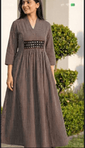 Cotton A line striped kurti with mirror work - Maatruu