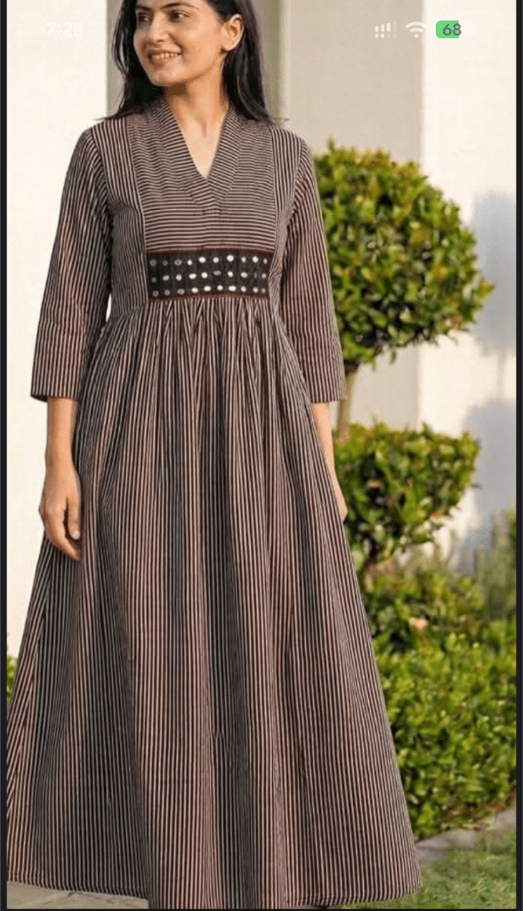 Cotton A line striped kurti with mirror work - Maatruu