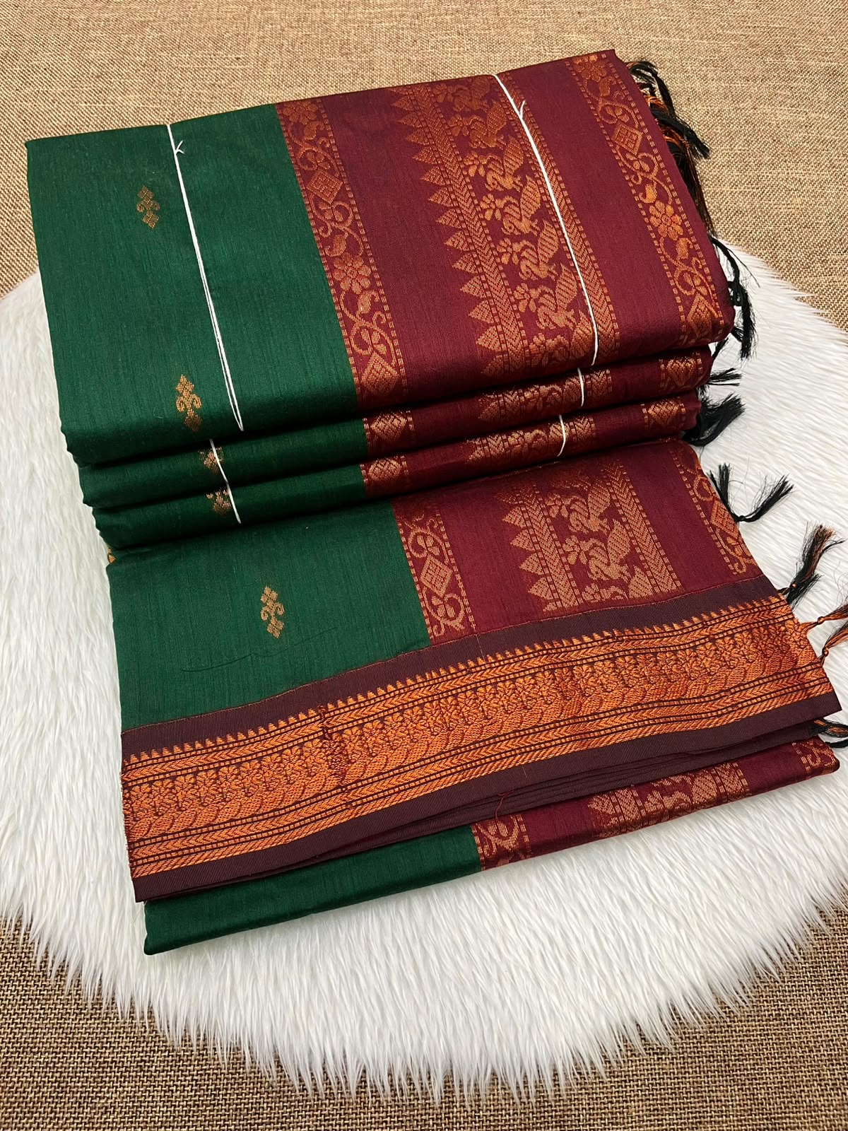 Cotton Gadwal kalyani Saree in green with marron - Maatruu