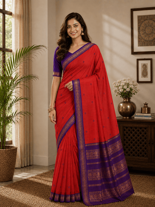 Cotton Gadwal Kalyani saree in pink purple - Maatruu