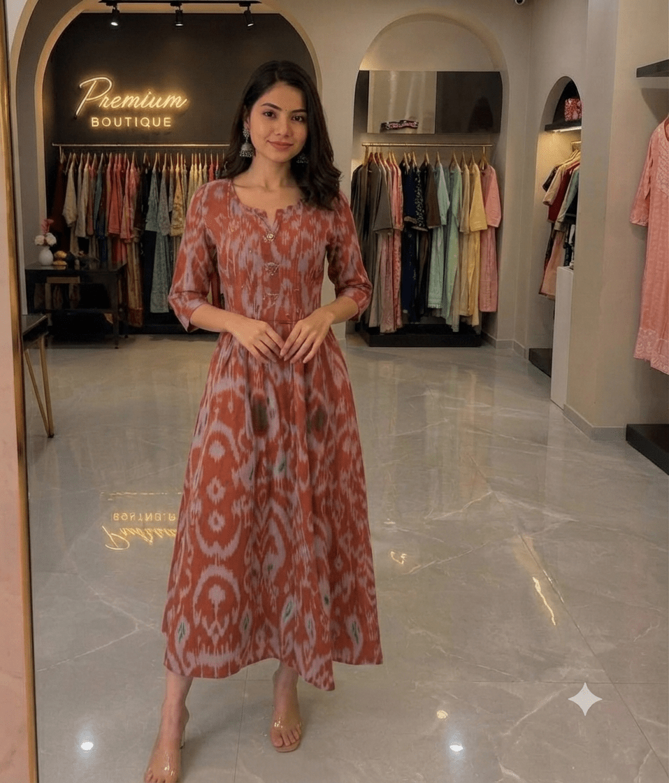 Cotton Ikkat Patola Print One-Piece Dress - Maatruu